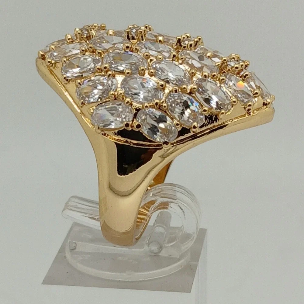 Vintage Huge 90s Oval Cluster Sim Diamond CZ Statement Dome Cocktail Ring Size 9